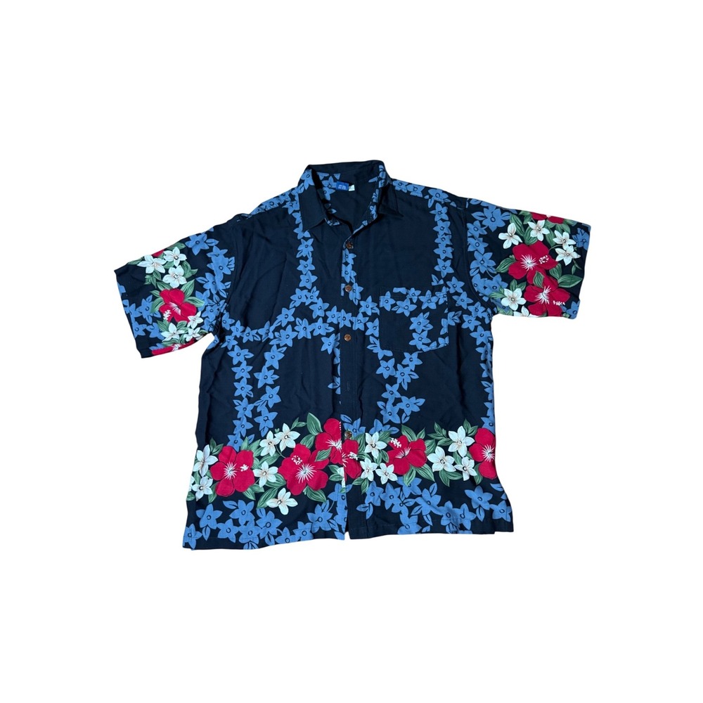 Hibiscus Collection Hawaii Mens Large Rayon Aloha Shirt Floral Tropical